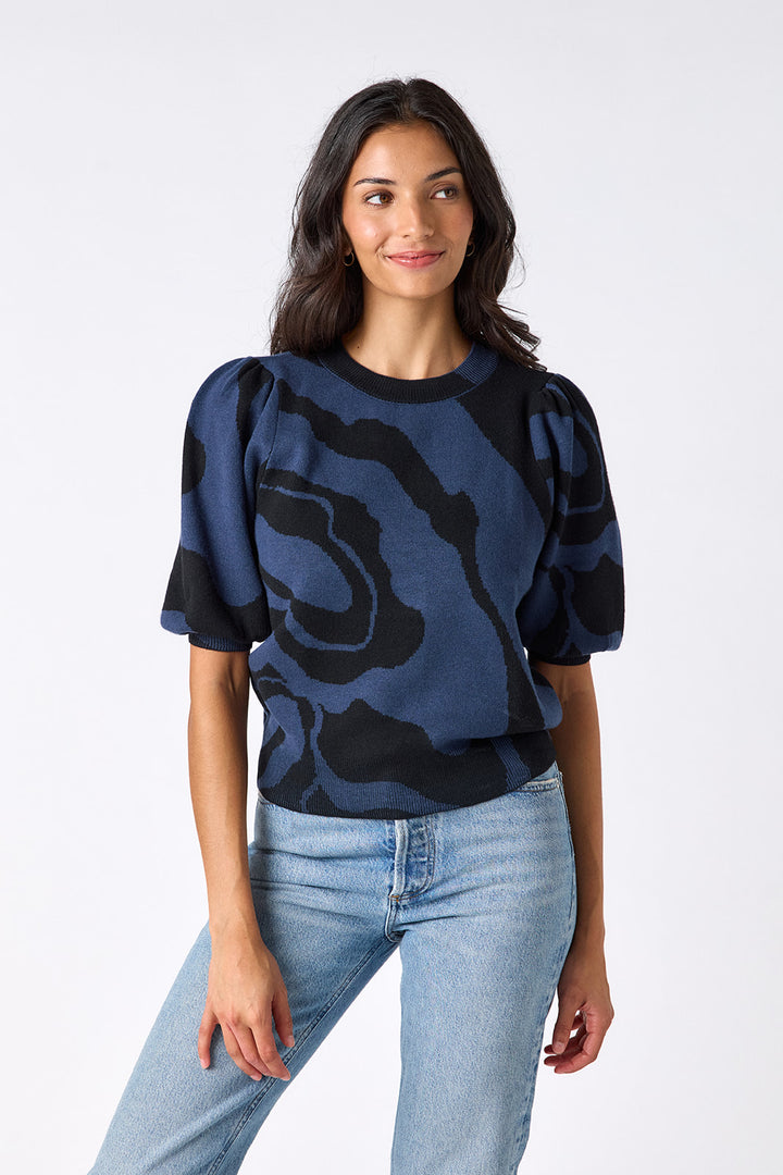 Crosby Smith Ink Wave Sweater, front view on-model, full-length