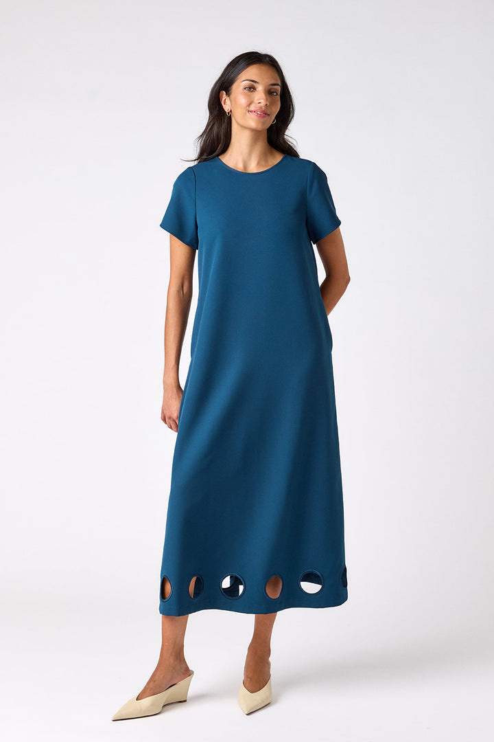 Crosby Coco Dress in Midnight — front view showing crew neckline, short sleeves, and A-line silhouette