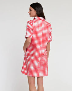 Short Sleeve Aileen Dress- Coral/White