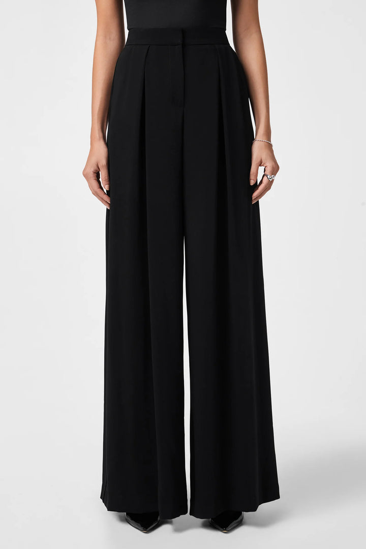 Trina Turk Saige Pant Black – front detail view, showing pleat construction and waistband