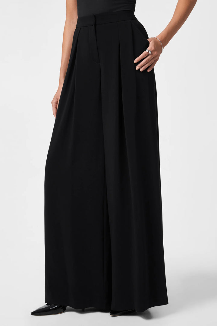 Trina Turk Saige Pant Black – side detail view, showing front pleats and pocket