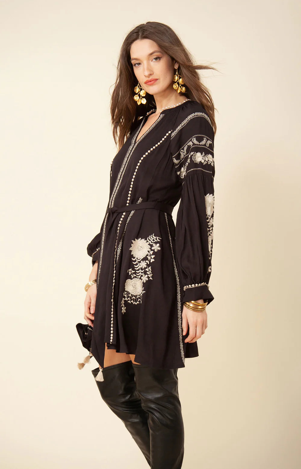 Mila Embroidered Dress - Black