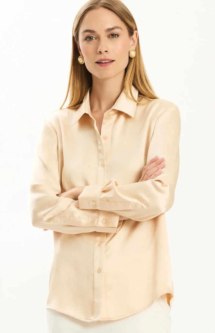 Candace Charmeuse Blouse in Pale Almond