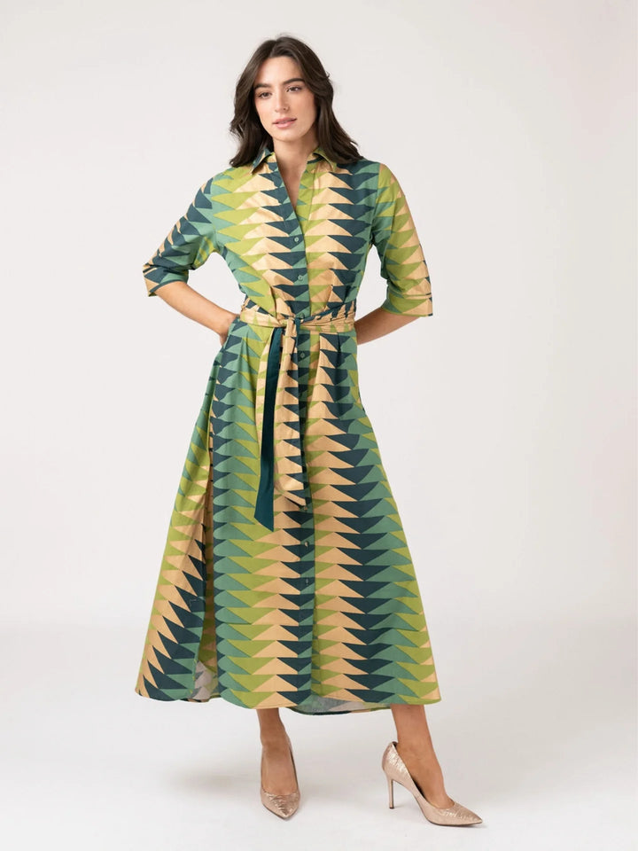 Eloise Dress in Forest Bagru Triangle