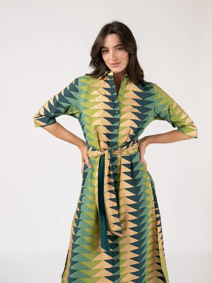 Eloise Dress in Forest Bagru Triangle
