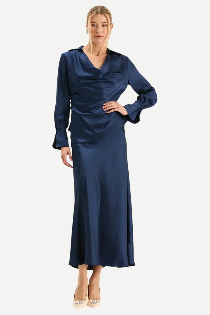 Astrid Charmeuse Blouse in Midnight Navy
