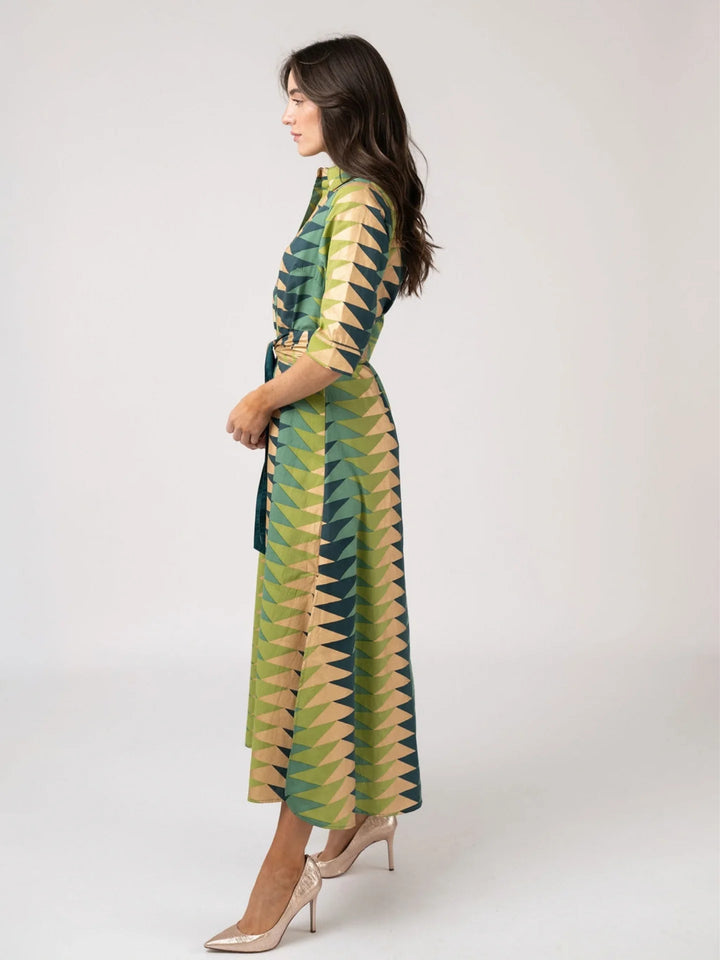 Eloise Dress in Forest Bagru Triangle