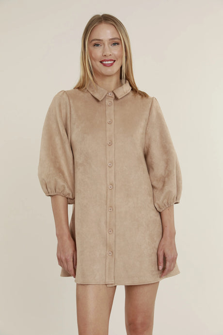 Vegan Suede Dress - Camel