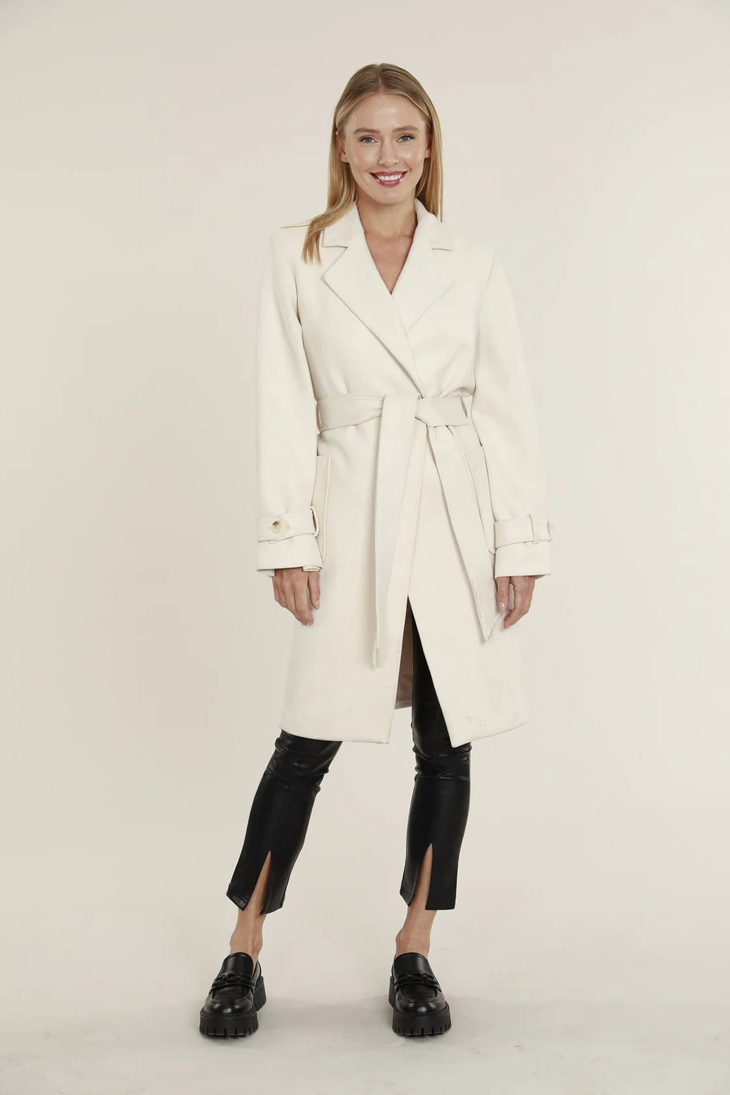 Vegan Suede Trench Coat - Creme