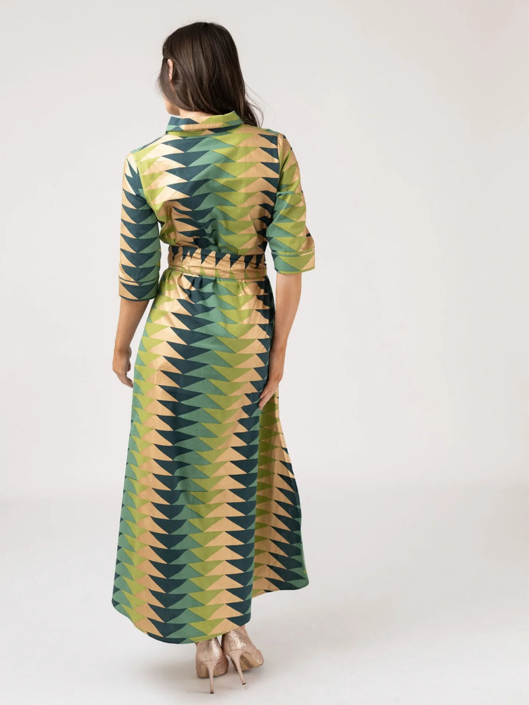 Eloise Dress in Forest Bagru Triangle