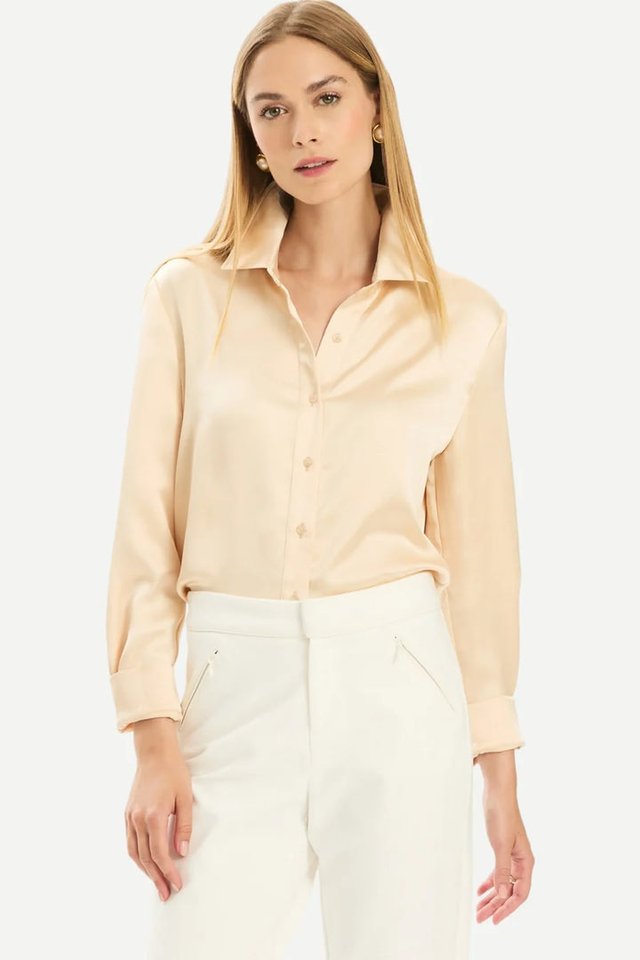 Candace Charmeuse Blouse in Pale Almond