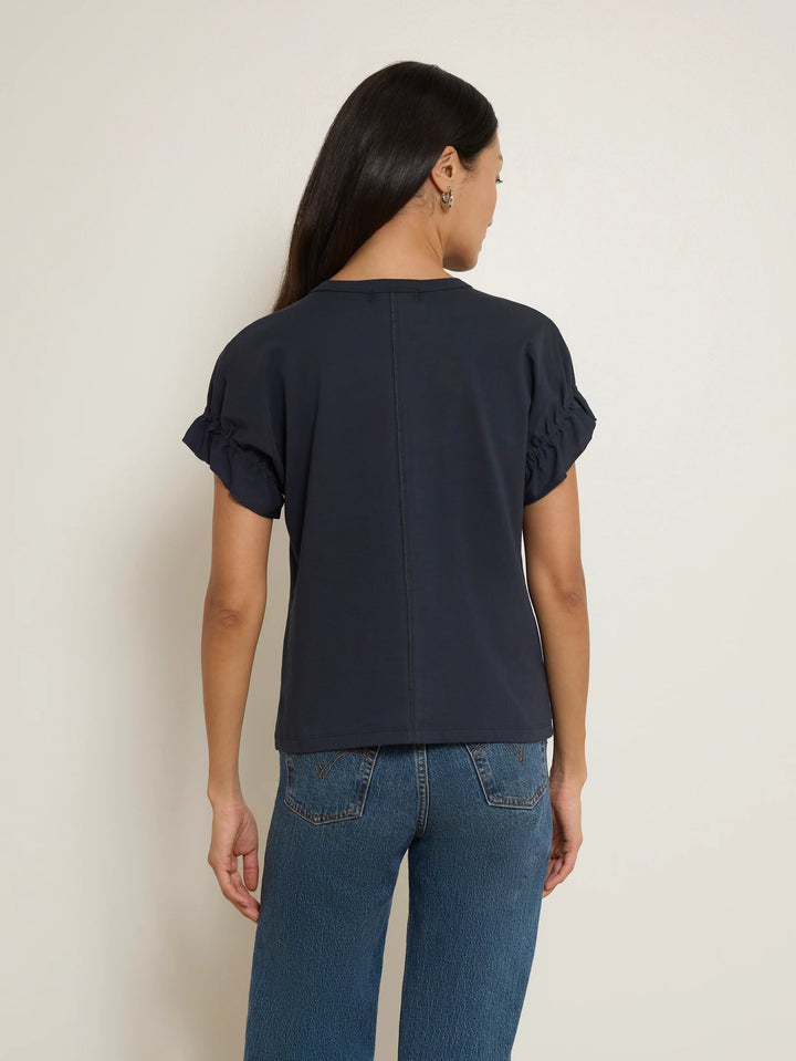 Back view of the Nation Los Angeles Arline Short Sleeve Top in Night Sky, showing the center back seam.