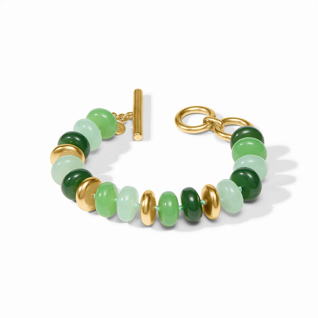 Julie Vos Amalfi Statement Bracelet in Green Apple Multi, 24K gold plate, toggle closure, 0.6 inch width