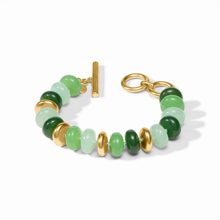 Julie Vos Amalfi Statement Bracelet in Green Apple Multi, 24K gold plate, toggle closure, 0.6 inch width