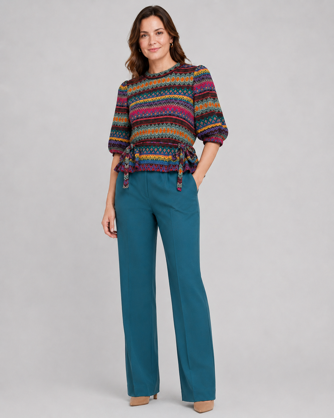 Anna Cate Alexa Sweater Multicolor — front view, full length styled with trousers