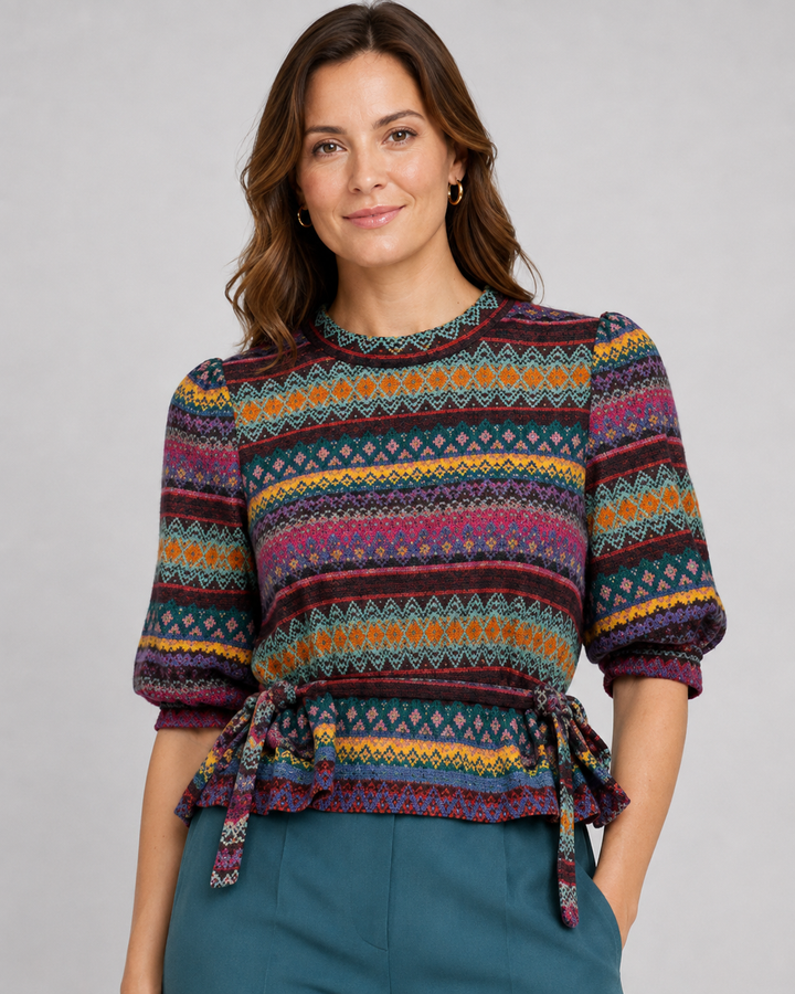 Anna Cate Alexa Sweater Multicolor — close-up front view, neckline and sleeve detail
