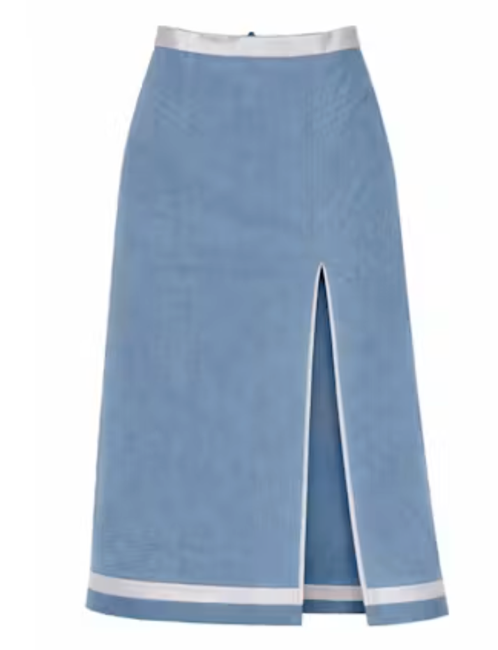 Anna Cate Cassie Skirt Light Blue – flat lay/ghost view, showing full silhouette, trim, and slit