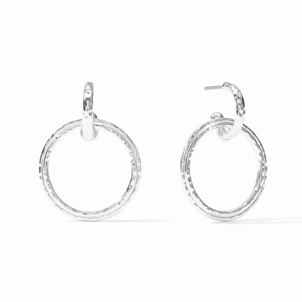 Silver hoop earrings on a white background