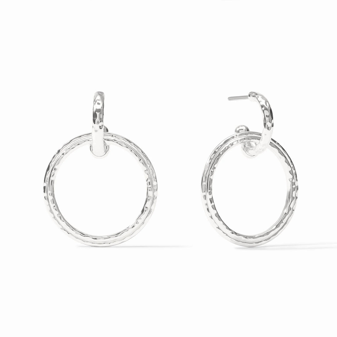 Silver hoop earrings on a white background
