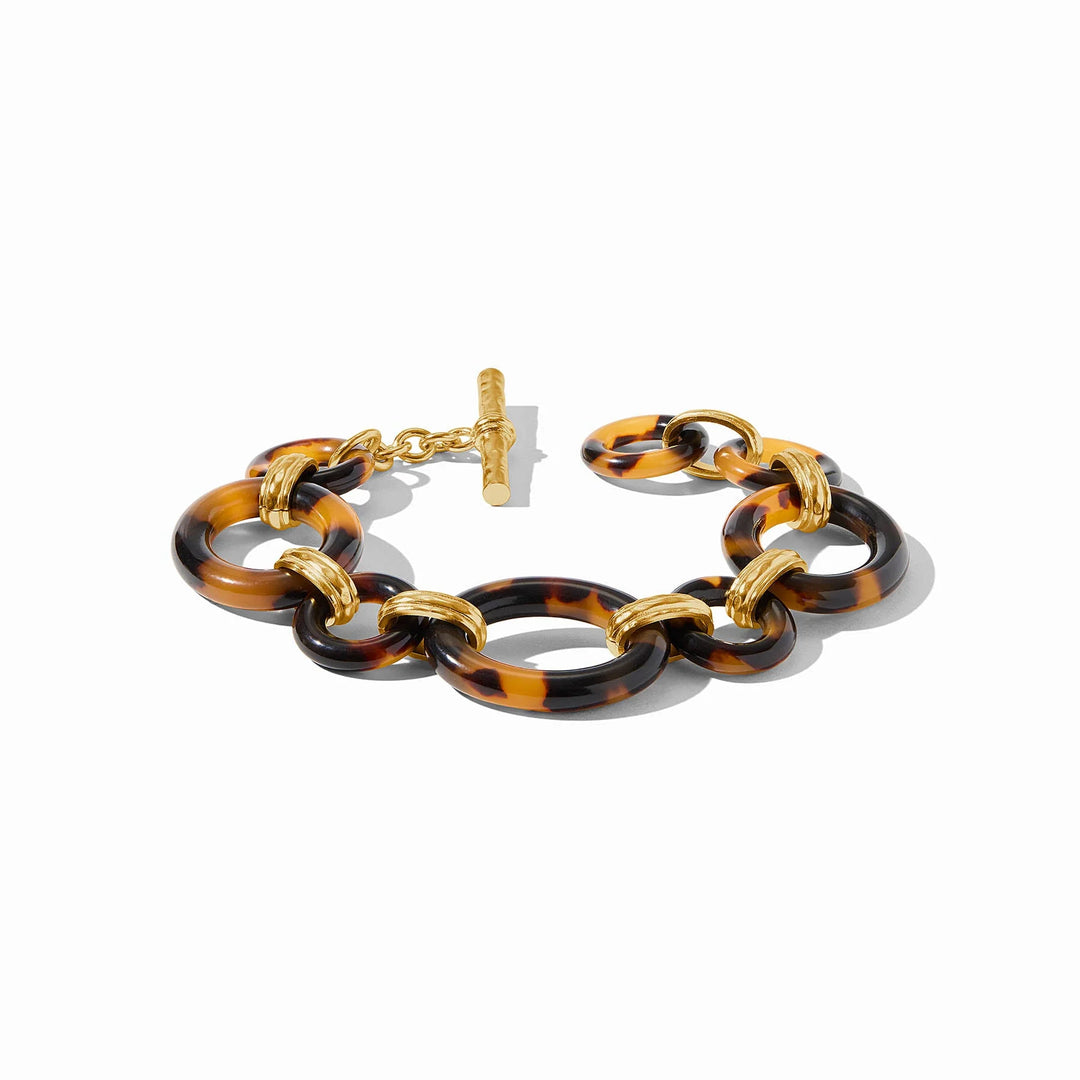 Julie Vos Madison Link Bracelet, 24K gold plate and tortoiseshell acetate, toggle closure, 0.9 inch width