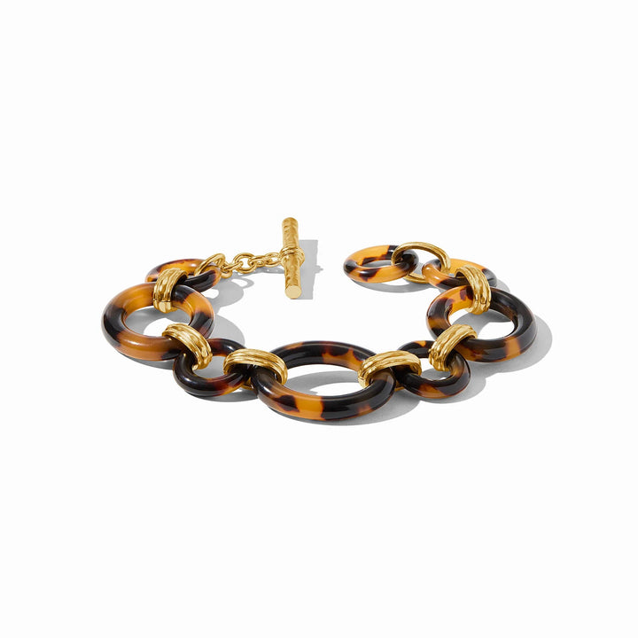 Julie Vos Madison Link Bracelet, 24K gold plate and tortoiseshell acetate, toggle closure, 0.9 inch width