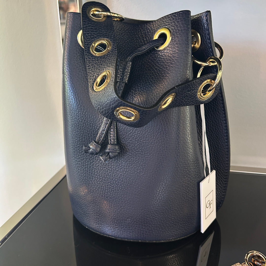 Bucket Bag Purse with Handle and Gold Grommets