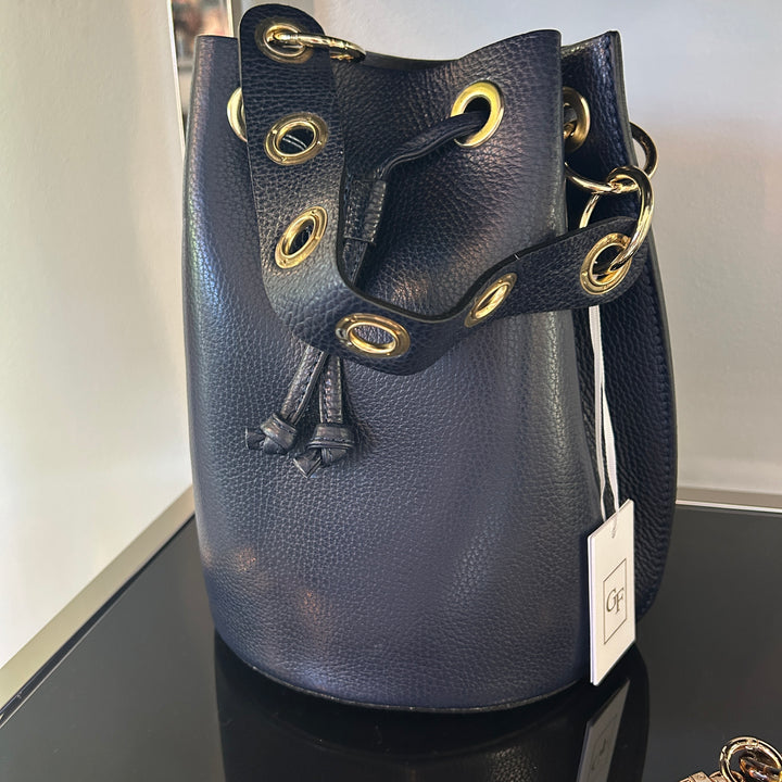 Bucket Bag Purse with Handle and Gold Grommets
