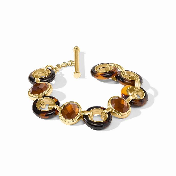 Julie Vos Carnaby Stone Bracelet in Tortoiseshell, 24K gold plate, toggle closure, 0.8 inch width