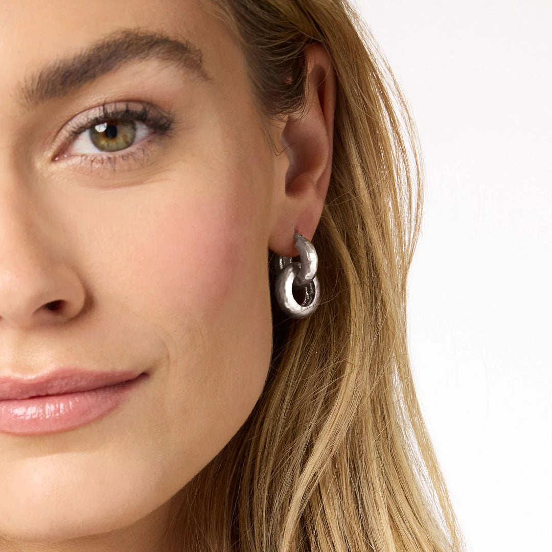 Julie Vos Catalina 2-in-1 Earring in silver worn at the ear, showing full configuration