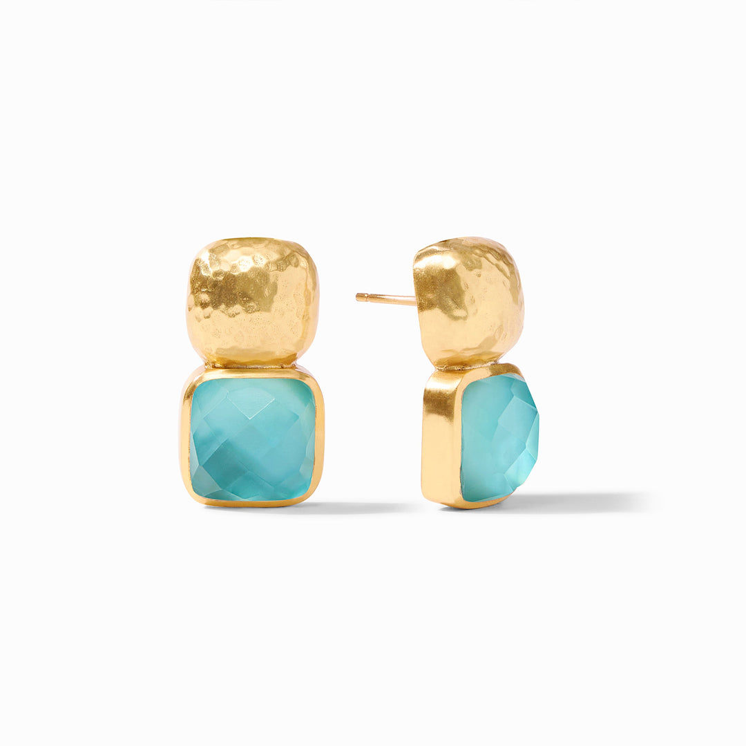 Gold Earrings with Bahamian Blue Stone