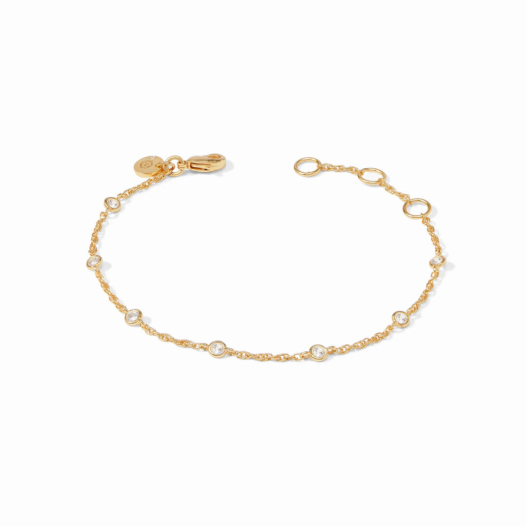 Julie Vos Celeste Delicate Bracelet, 24K gold plate and cubic zirconia, adjustable chain, seven stone detail
