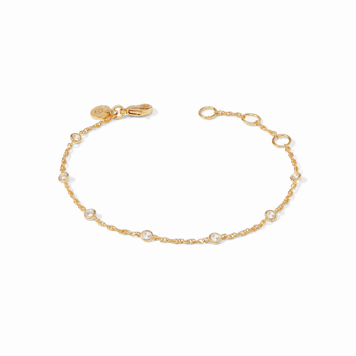 Julie Vos Celeste Delicate Bracelet, 24K gold plate and cubic zirconia, adjustable chain, seven stone detail

