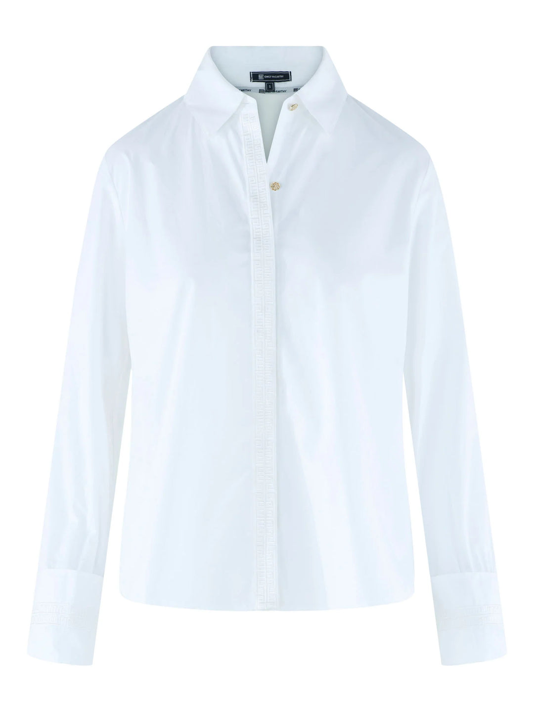 Emily McCarthy Classic Oxford Top in White — front closeup of detail