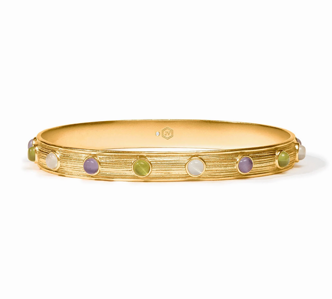 Julie Vos Cobblestone Multi Cat's Eye Stone Bangle Bracelet, straight-on product view showing full stone spacing and hallmark