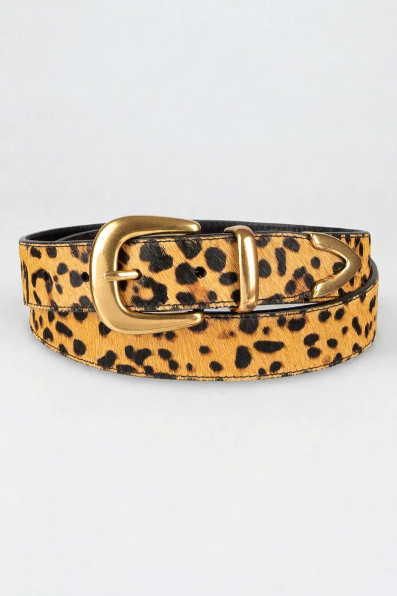 Dakota 3 Piece Hardware Haircalf &amp; Suede Belt W/ Edge Stitch in Cheetah