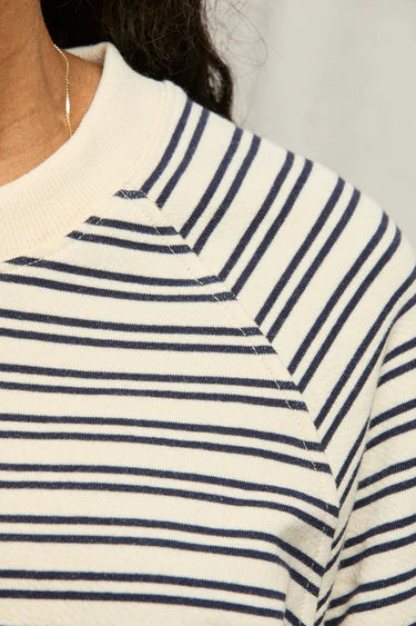 Effie French Terry Bubble Sleeve Sweatshirt - Navy Stripe