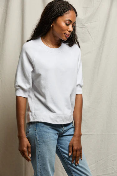 Effie French Terry Bubble Sleeve Sweatshirt - White