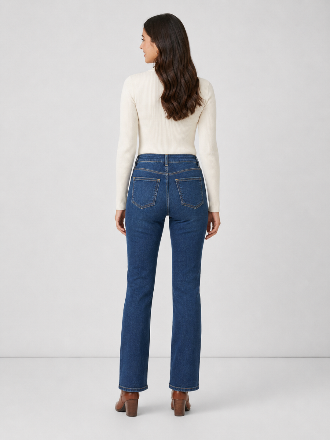 Elliott Lauren Baby Boot Jeans, back view, showing five-pocket detailing and bootcut hem at the ankle.