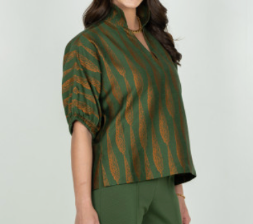 Emily McCarthy Poppy Tuscan Villa – side angle detail, showing sleeve and collar construction