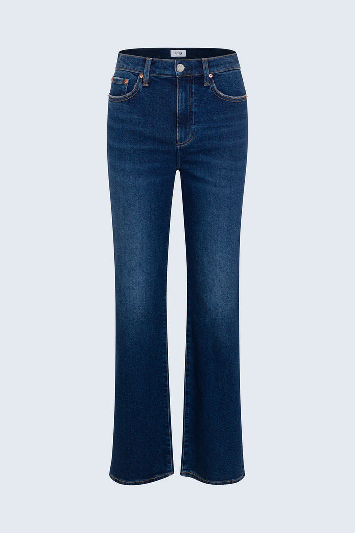 Pistola Evie High Rise Slim Boot Jean in Penthouse, dark indigo wash, slim fit with subtle bootcut leg opening, five-pocket construction