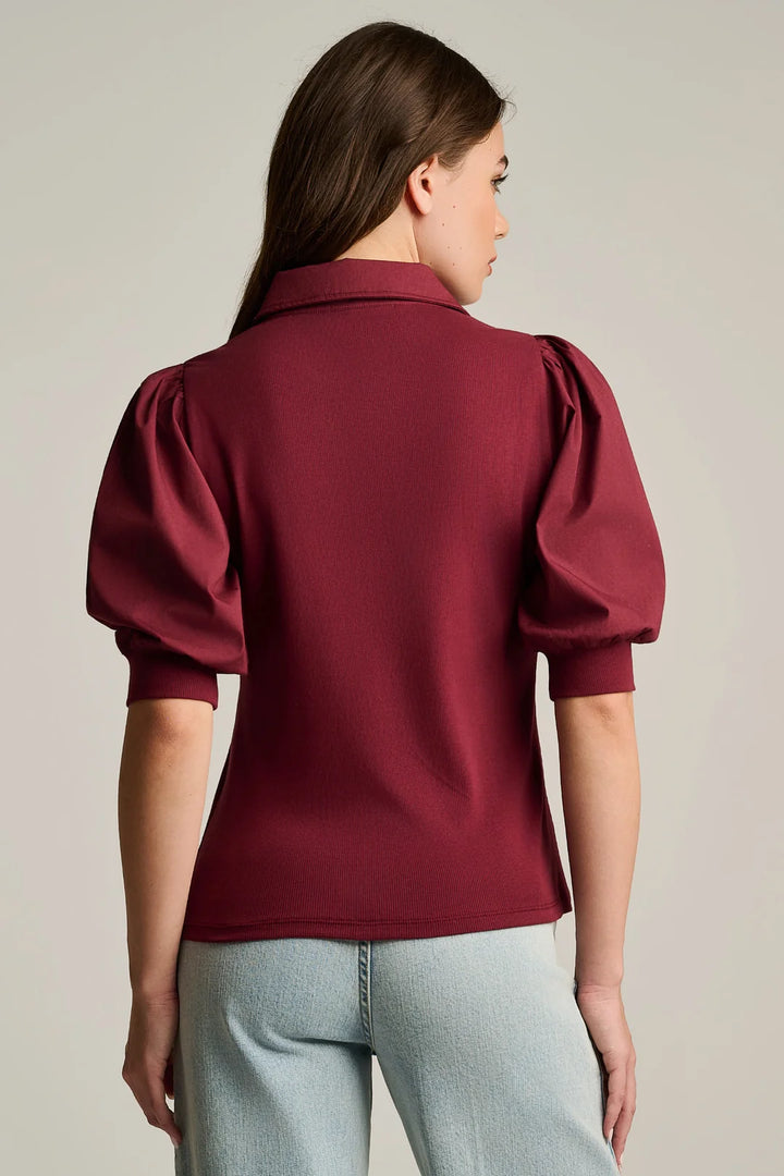 Lisa Todd Merlot Pure Rib Top - front view on model - back view