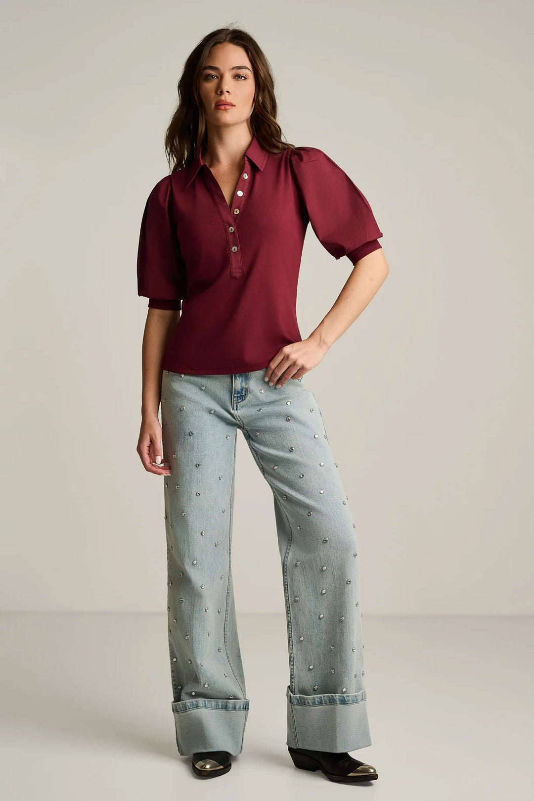 Lisa Todd Merlot Pure Rib Top - front full view on model