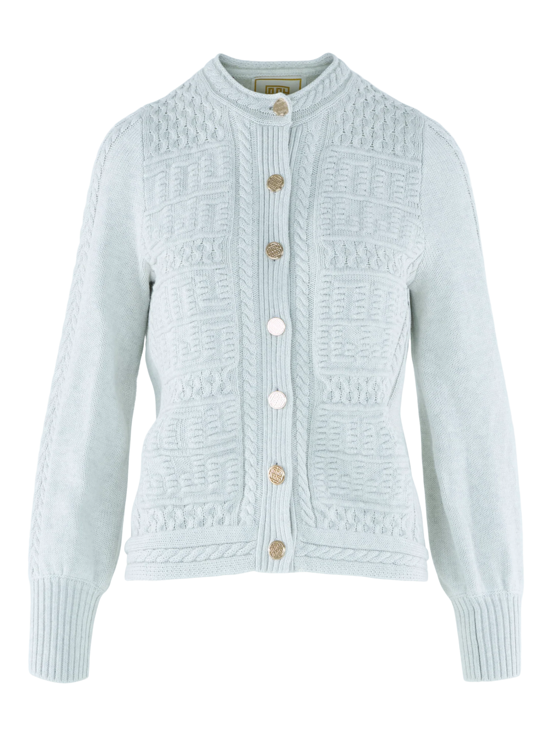 Emily McCarthy Chloe Cardigan in Carrara — ghost/flat front view showing full silhouette and button placket