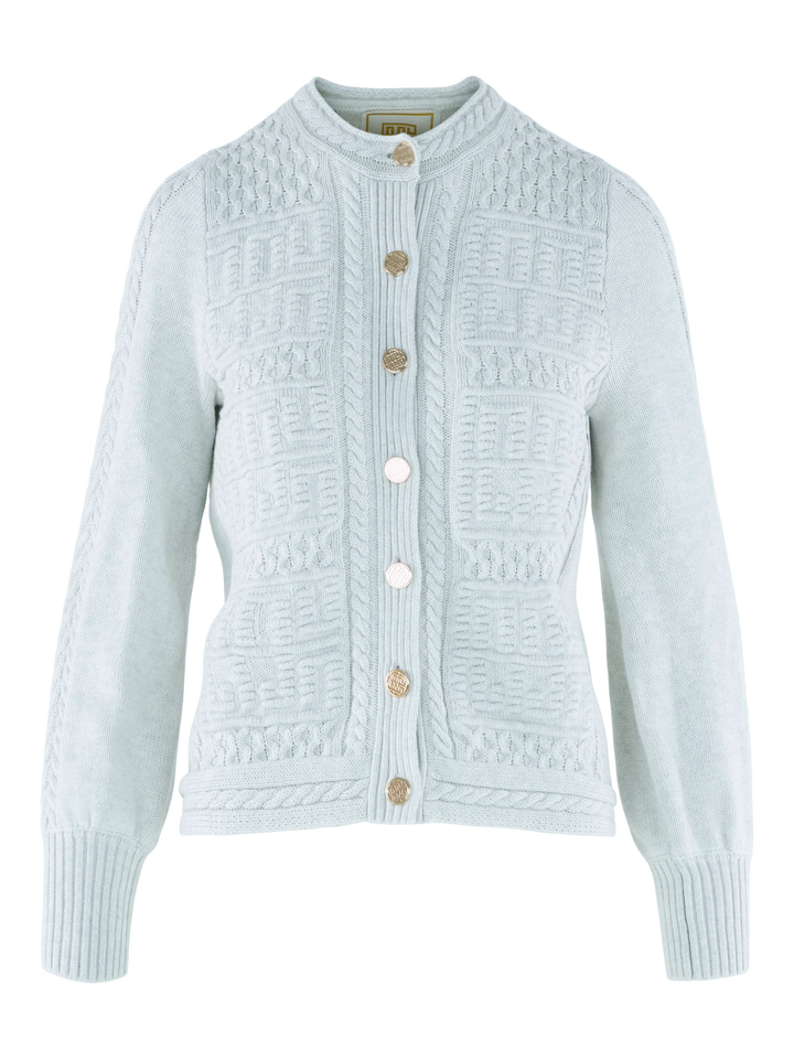 Emily McCarthy Chloe Cardigan in Carrara — ghost/flat front view showing full silhouette and button placket