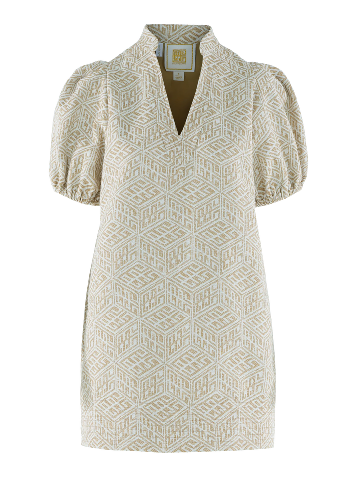 Emily McCarthy Hampton Mini Dress in Mosaic Monogram — ghost/flat front view showing collar, neckline, and silhouette