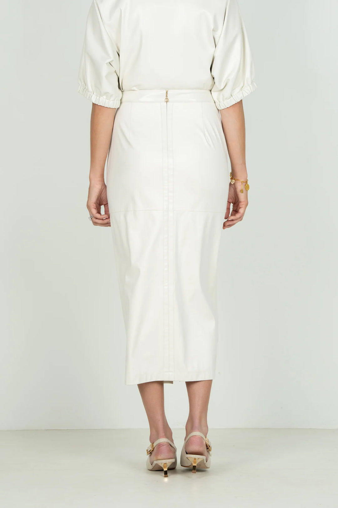 Emily McCarthy Pencil Skirt in Carrara — back view showing concealed zipper closure