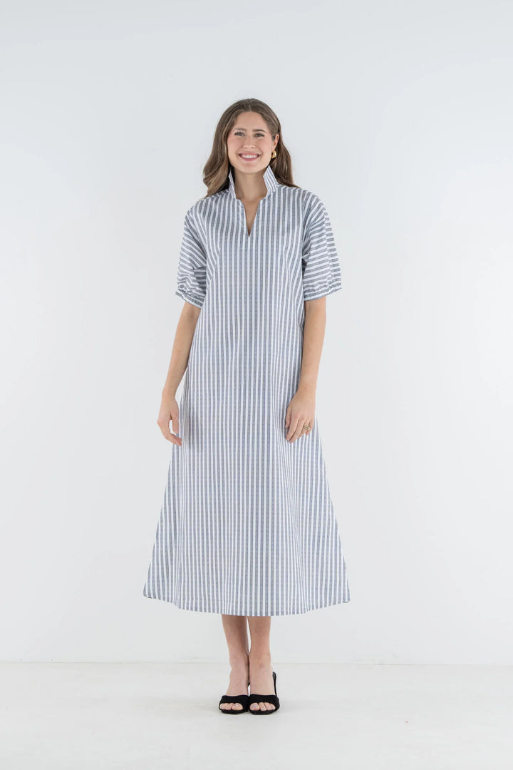 Emily McCarthy Poppy Maxi Dress in Black Stripe — front on-model, full length
