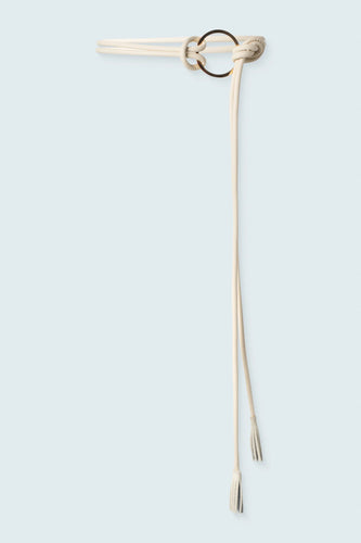 Vegan Leather Belt With Ring Suede Tassels- Bone