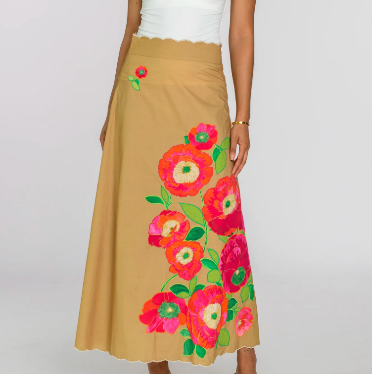 Floral Skirt with Scallop Waist