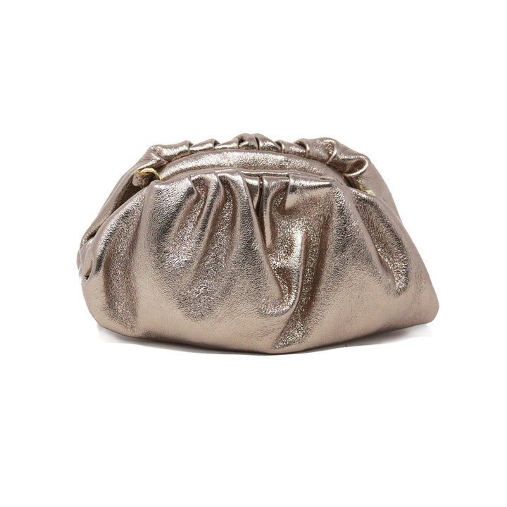 Italian Leather Pleated Clutch and Crossbody Bag with gold chain strap Bronze